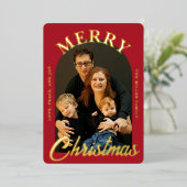 Elegantes Rotes Foto Folien Feiertagskarte (Stehend vorne)