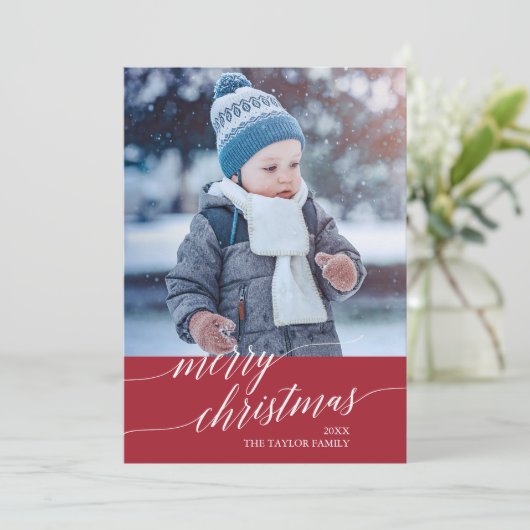 Elegantes Rotes Foto Frohe Weihnachten (Stehend Vorderseite)
