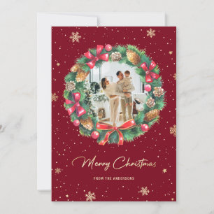 Elegantes Rotes Foto Snowflakes Feiertagskarte