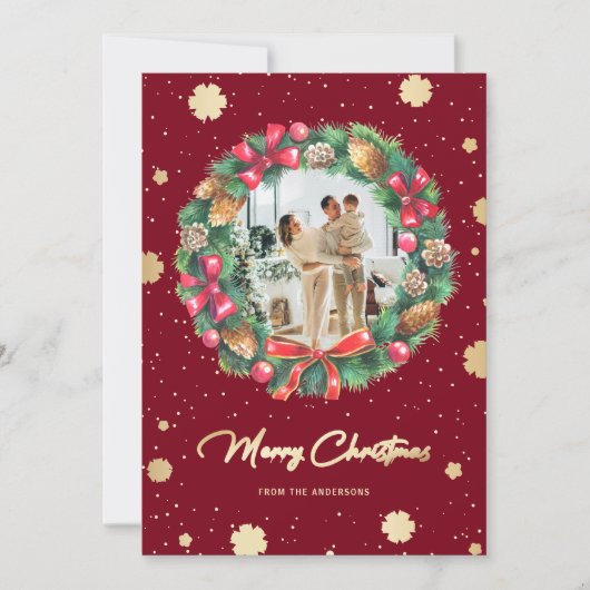 Elegantes Rotes Foto Snowflakes Feiertagskarte (Vorderseite)
