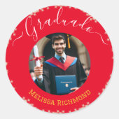 Elegantes Rotes Foto Spanisch Runder Aufkleber (Vorderseite)