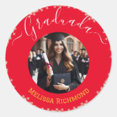 Elegantes Rotes Foto Spanisch Runder Aufkleber (Vorderseite)
