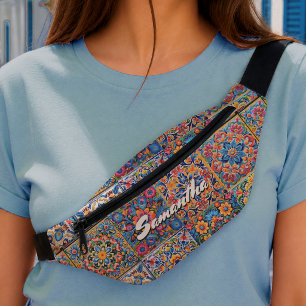 Elegantes rotes gelbes Talavera-Monogramm Bauchtasche