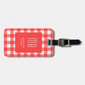 Elegantes rotes Gingham-Monogramm Gepäckanhänger (Vorderseite horizontal)