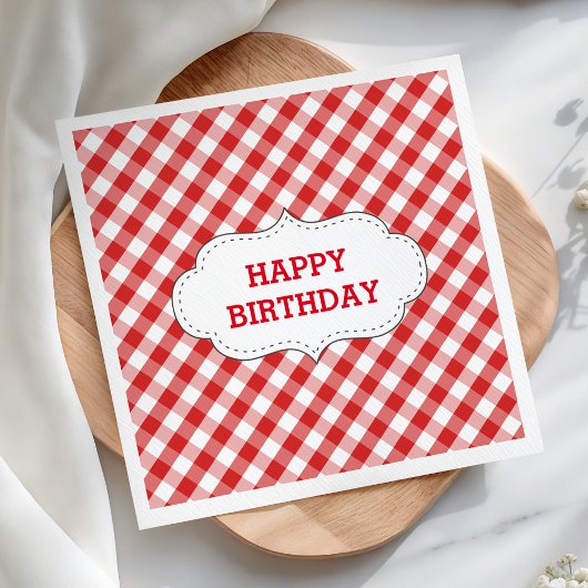 Elegantes rotes Gingham-Muster personalisierter Ge Serviette