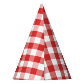 Elegantes rotes Gingham-Muster-personalisierter Partyhütchen (Rückseite)