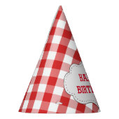 Elegantes rotes Gingham-Muster-personalisierter Partyhütchen (Links)