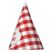Elegantes rotes Gingham-Muster-personalisierter Partyhütchen (Rechts)