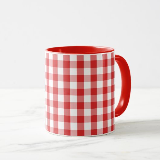 Elegantes rotes Gingham-Muster Tasse (VorderseiteRechts)
