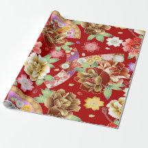 Elegantes Rotes Gold Modernes asiatisches Flora