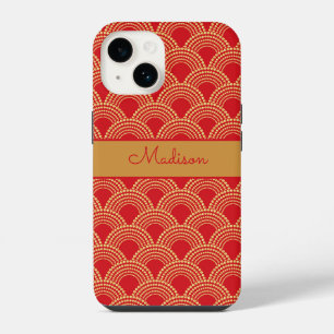 Elegantes rotes Gold-Muschel-Muster personalisiert iPhone 14 Hülle