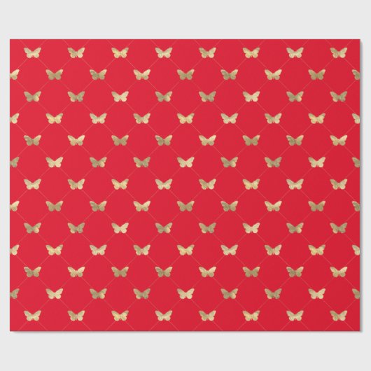 Elegantes rotes Gold-Schmetterlingsmuster-Papier Geschenkpapier (Flach)