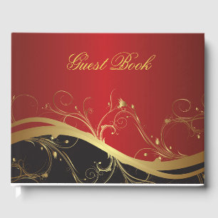 Elegantes Rotes Gold und Schwarz Gästebuch