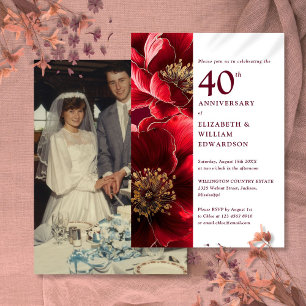 Elegantes rotes goldenes Blumendesign zum 40. Hoch Einladung