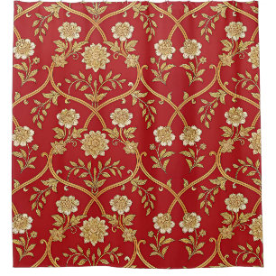 Elegantes rotes goldenes Blumenlattice Duschvorhang