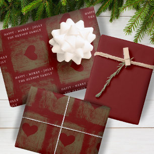 Elegantes rotes goldenes Herz Zeichnung Familie We Geschenkpapier Set