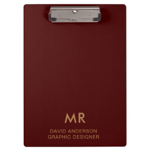 Elegantes rotes goldenes Monogramm-Logo-Clip Klemmbrett