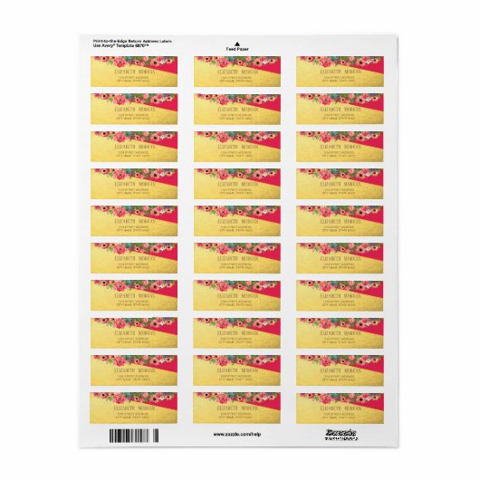 Elegantes, rotes, goldfarbenes Adressetikett (Vorne)