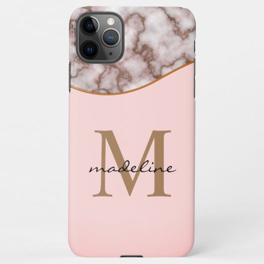 Elegantes rotes Goldmarmor Dusty Pink Monogram iPhone Hülle (Rückseite)