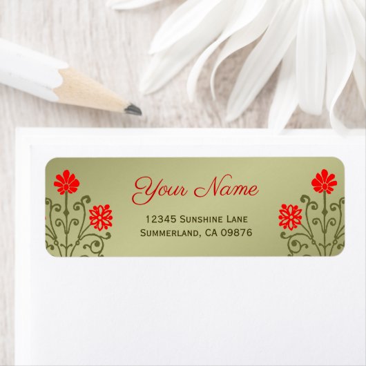 Elegantes rotes Golds Barock Etching Custom Label (Insitu)