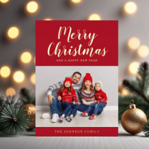 Elegantes rotes Goldschrift-Christmas-Foto