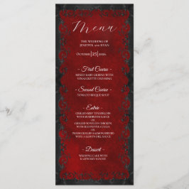 Elegantes rotes gotisches Hochzeitsmenü Menükarte
