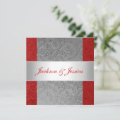 Elegantes rotes graues weißes Verlobungs-Party Einladung (Stehend Vorderseite)