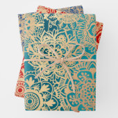Elegantes rotes Green Blue und Gold Mandala Muster Geschenkpapier Set (Beispiel)