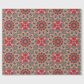Elegantes rotes grünes Boho schickes Blumenmuster Geschenkpapier (Flach)