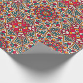 Elegantes rotes grünes Boho schickes Blumenmuster Geschenkpapier (Ecke)