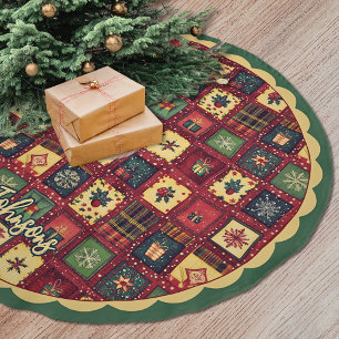 Elegantes rotes grünes festliches Weihnachtsmuster Polyester Weihnachtsbaumdecke