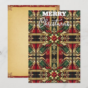 Elegantes rotes grünes goldenes festliches Karomus Feiertagskarte