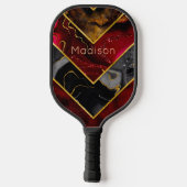 Elegantes rotes, gürtelförmiges Gold Pickleball Schläger (Rückseite)