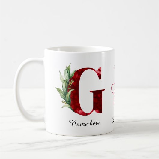 Elegantes rotes Herz Blumen-Initial-C-Kaffeeg mit Kaffeetasse (Links)