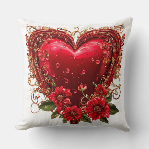 Elegantes Rotes Herz mit Blume Kissen