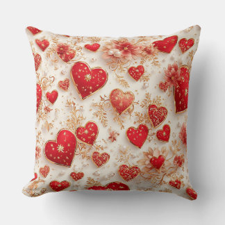 Elegantes Rotes Herz mit Details zur goldenen Blum Kissen