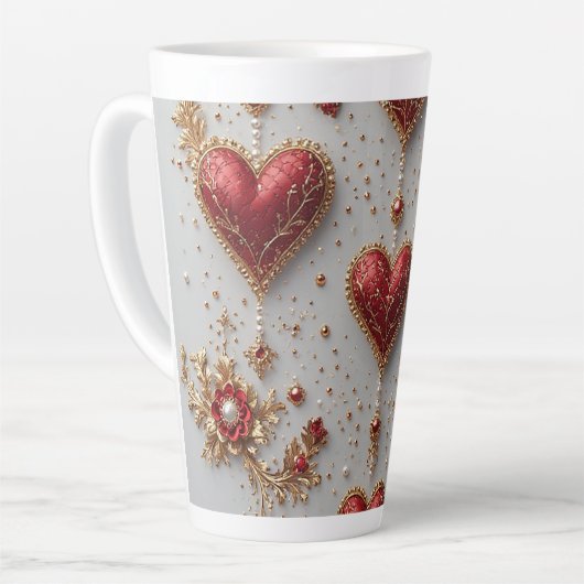 Elegantes Rotes Herz mit Details zur goldenen Blum Milchtasse (Linke Ecke)