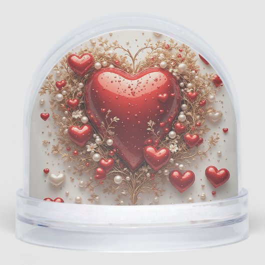 Elegantes Rotes Herz mit Details zur goldenen Blum Schneekugeln (Vorderseite)