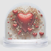 Elegantes Rotes Herz mit Details zur goldenen Blum Schneekugeln (Rückseite)