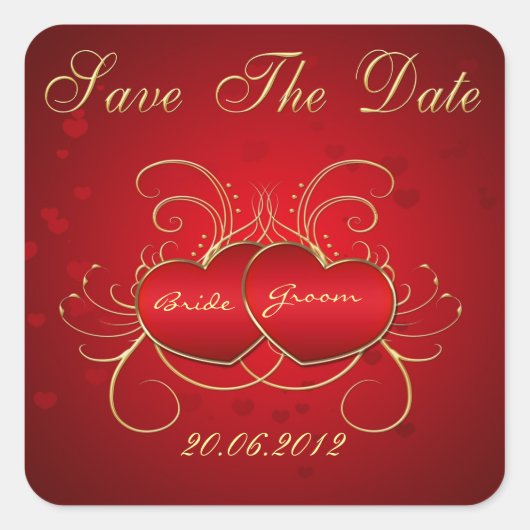 Elegantes Rotes Herz - Save the Date Aufkleber (Vorderseite)