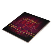 Elegantes Rotes Herz und Hochzeit mit Ribbon Fliese (Seite)