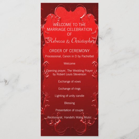 Elegantes Rotes Hochzeitsprogramm Programm (Vorderseite)
