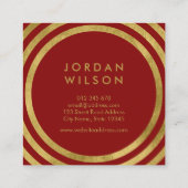 Elegantes Rotes Imitat Gold Runde Linien Geometris Quadratische Visitenkarte (Rückseite)