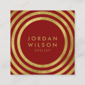Elegantes Rotes Imitat Gold Runde Linien Geometris Quadratische Visitenkarte (Vorderseite)