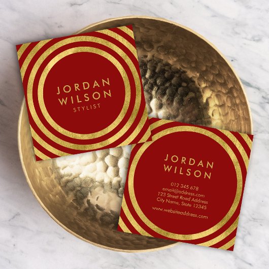 Elegantes Rotes Imitat Gold Runde Linien Geometris Quadratische Visitenkarte