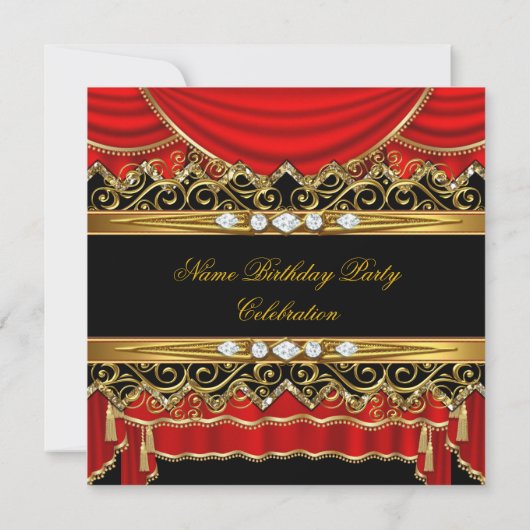 Elegantes Rotes Imitat Gold Silk Black Diamond Ein Einladung (Rückseite)