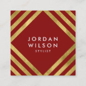 Elegantes Rotes Imitat Gold Square Lines Geometris Quadratische Visitenkarte (Vorderseite)
