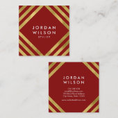 Elegantes Rotes Imitat Gold Square Lines Geometris Quadratische Visitenkarte (Vorne/Hinten)