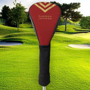 Elegantes Rotes Imitat Goldname Zickzack Geometric Golf Headcover