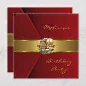 Elegantes Rotes Imitat Velvet Gold Juwel Einladung (Vorne/Hinten)
